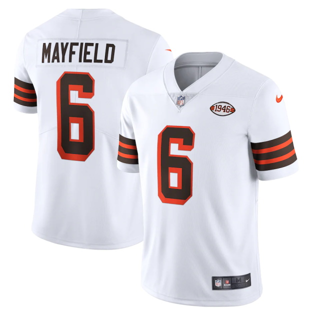 mens nike baker mayfield white cleveland browns 1946 collection alternate vapor limited jersey